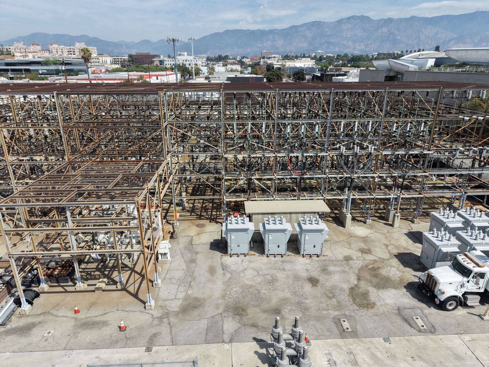 Receiving station steel with the San Gabriel Mountains behind